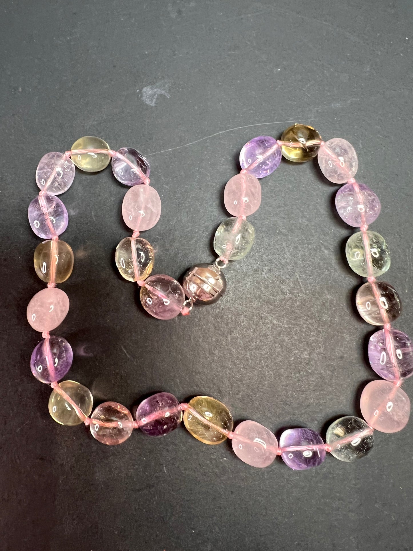 NEW Multi quartz knotted 18 inch necklace with 925 magnetic clasp