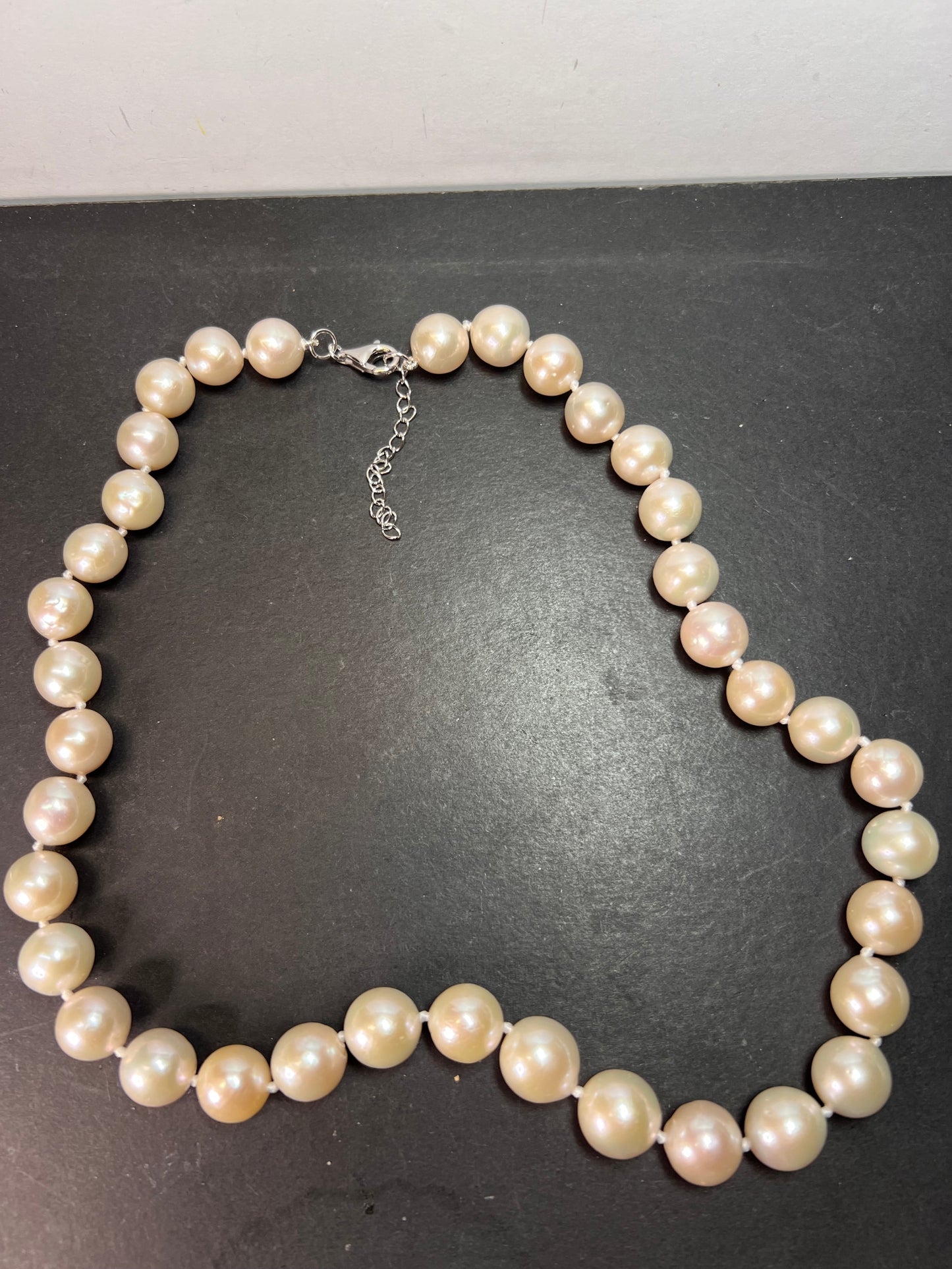 NEW White Cultured Freshwater Pearl Rhodium Over Sterling Silver Necklace 20 inch