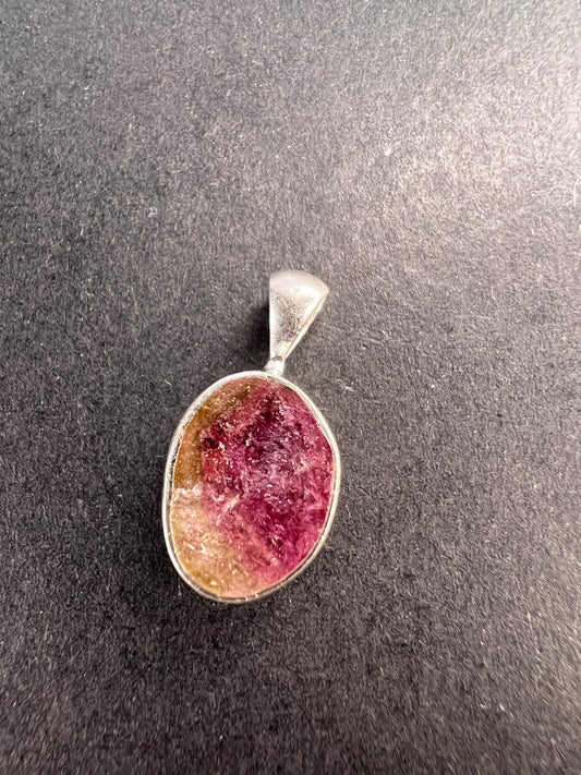 NEW Watermelon bi color sterling silver tourmaline pendant 1.32 grams