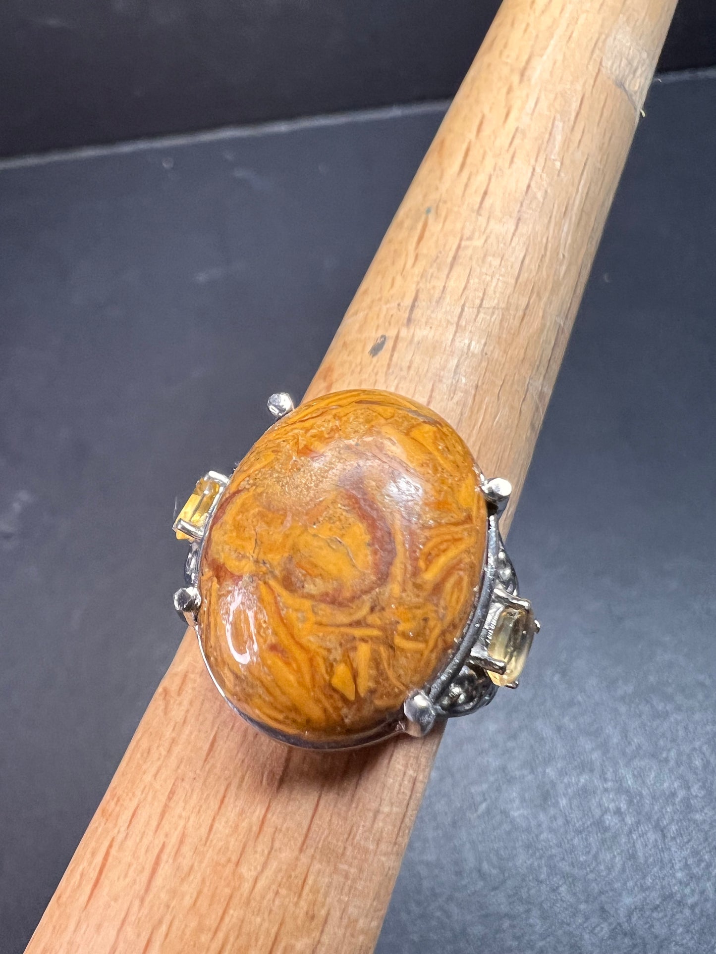 NEW script stone and citrine stainless steel ring size 8