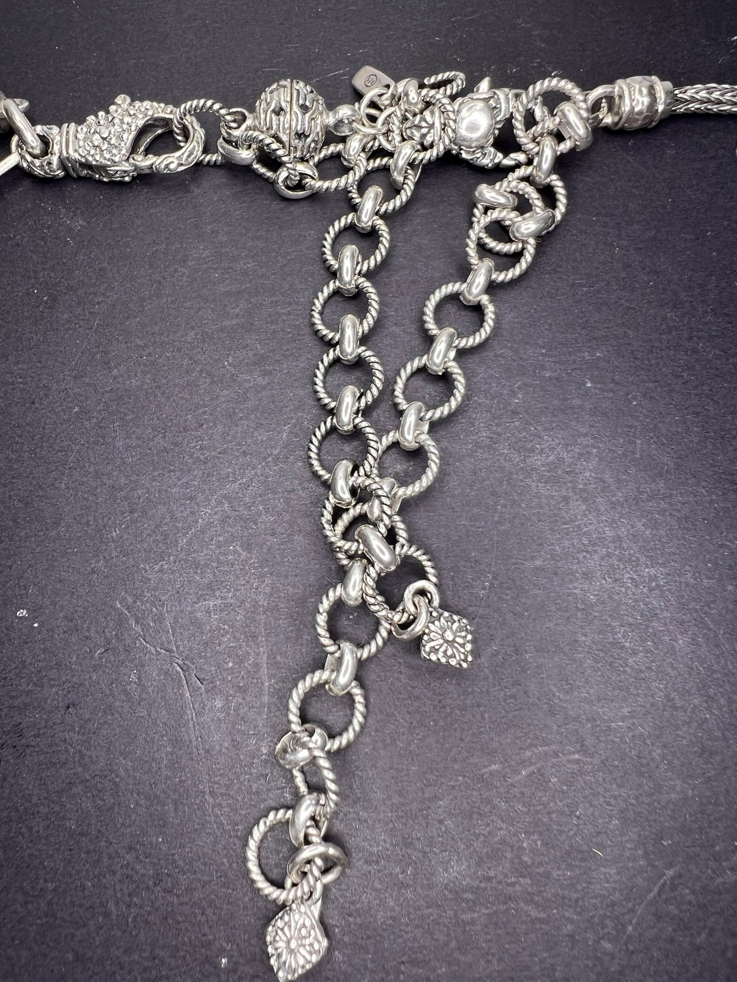 Sarda vintage turquoise Sterling silver Byzantine station 2 clasp adjustable necklace 16-25 inches