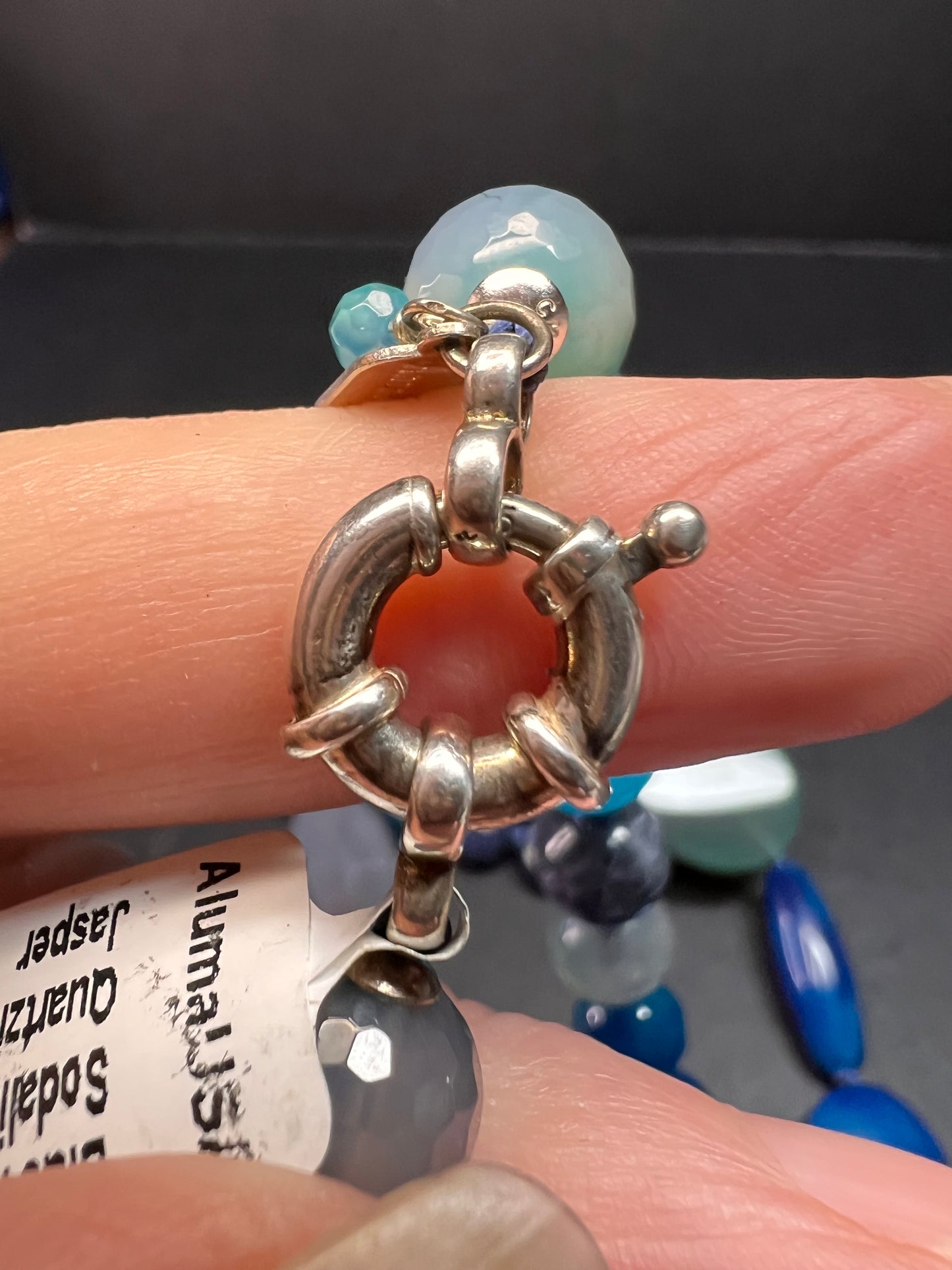 NEW multi blue semi precious stone station 36 inch necklace with sterling silver clasp