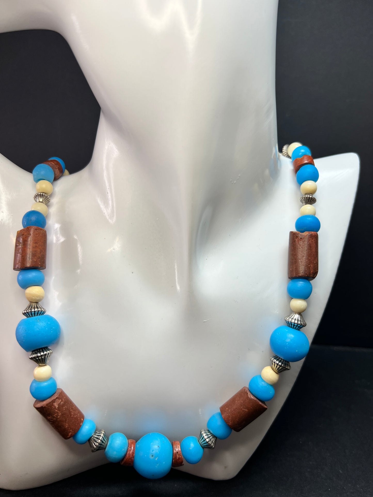 Vintage African Trade Bead Necklace | Large Glass & Ceramic Beads | 24”