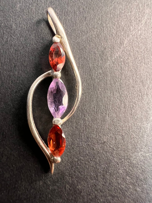 NEW garnet and amethyst sterling silver bypass pendant