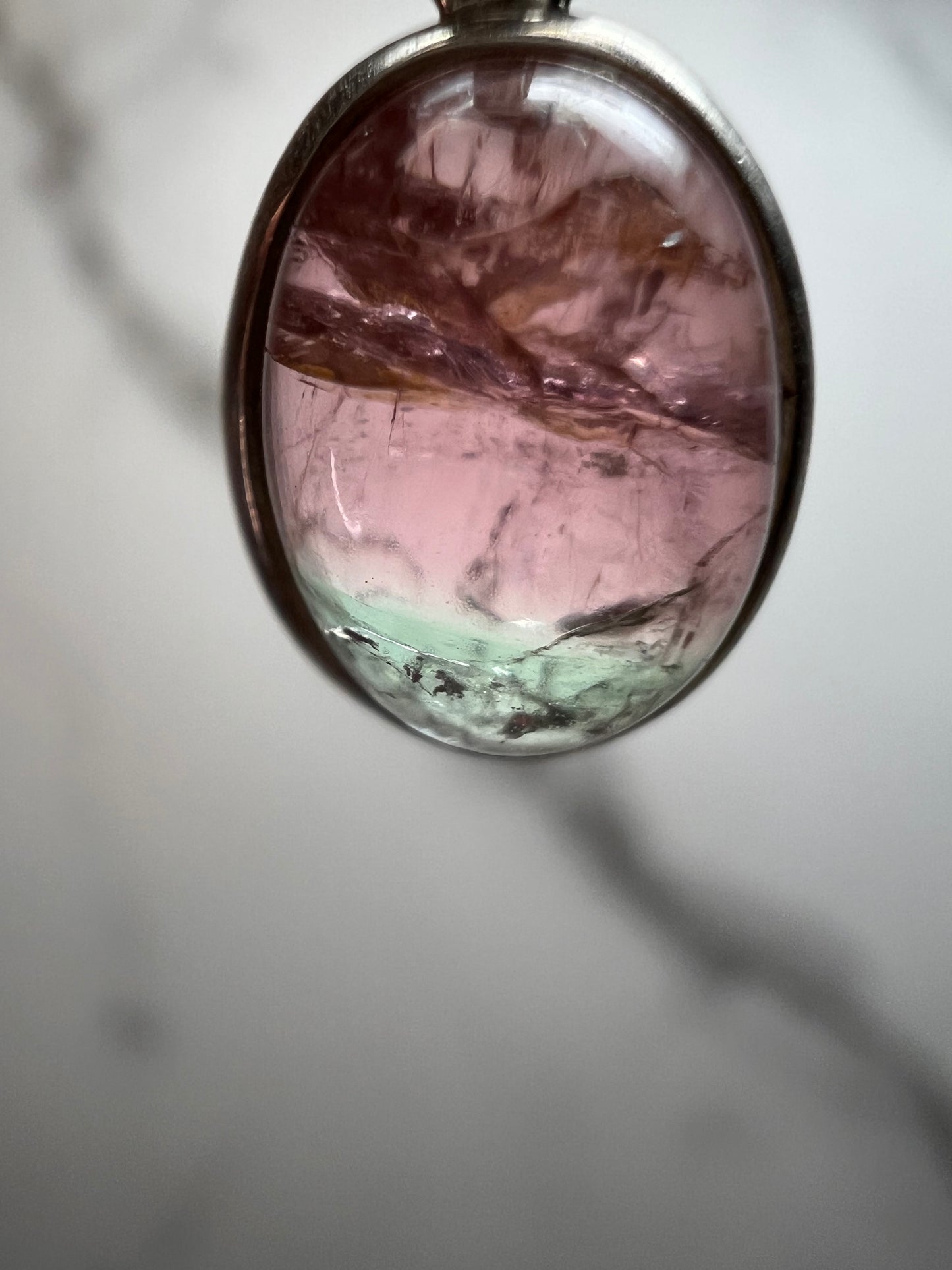 NEW Pink, lilac, blue tri tourmaline sterling silver pendant 1.79 grams