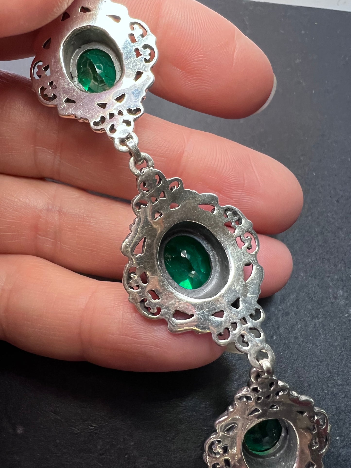 The Green Queen vintage Sterling silver toggle bracelet with green quartz