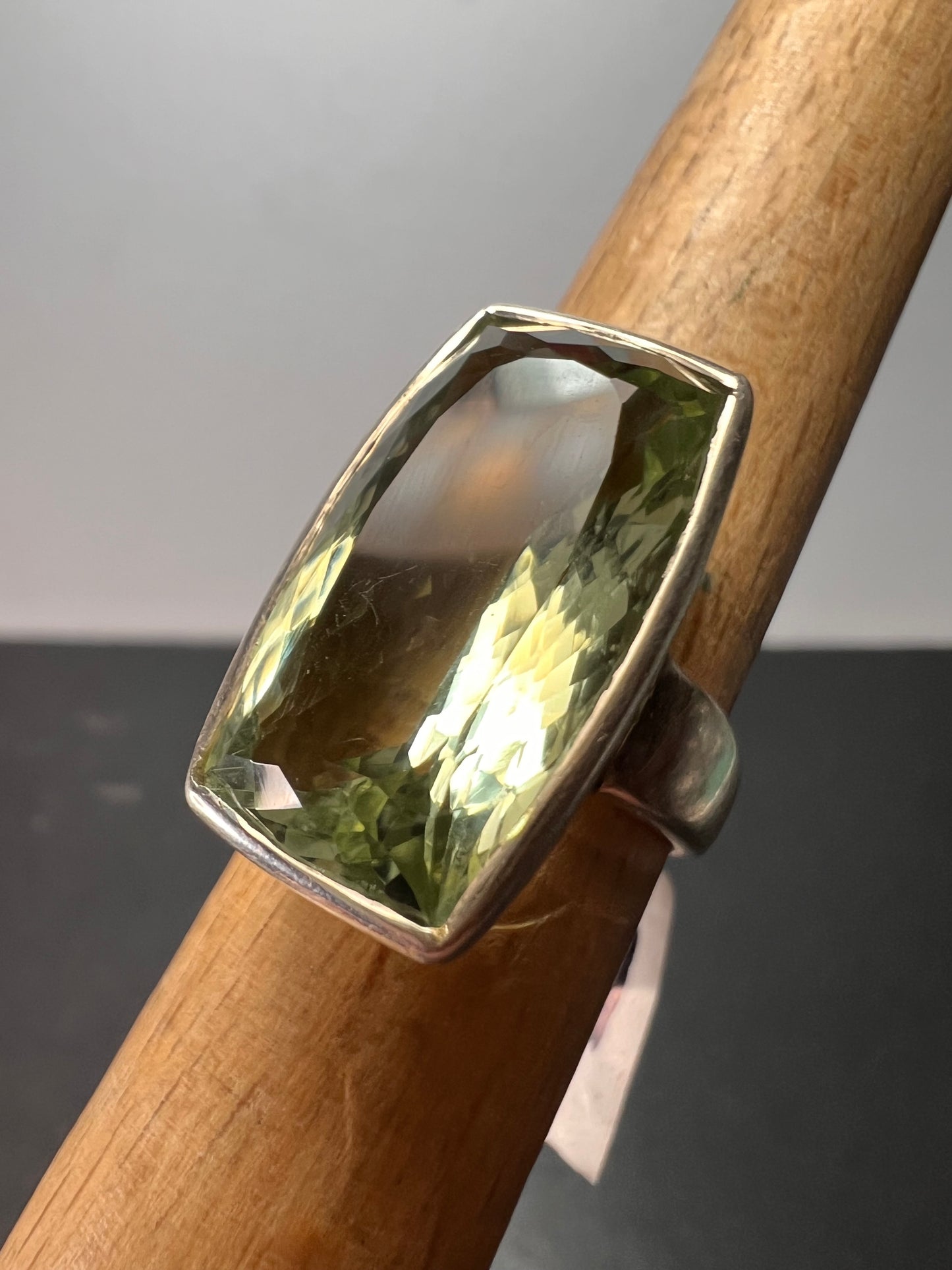 NEW cushion cut Prasiolite sterling silver ring size 7 10.83 grams