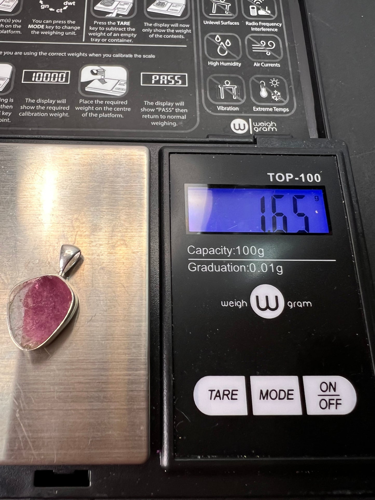 NEW Watermelon Tri color tourmaline sterling silver pendant 1.65 grams