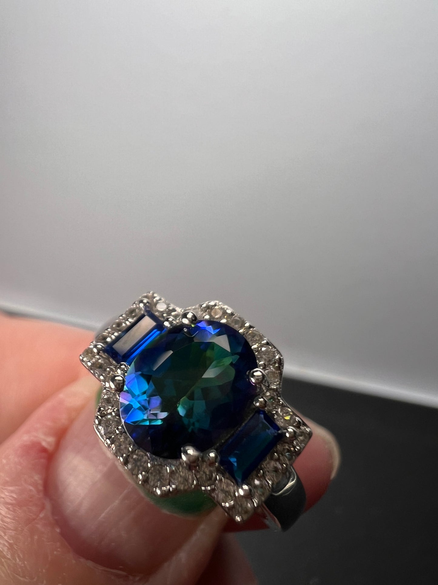 Blue Petalite Rhodium Over Sterling Silver Ring