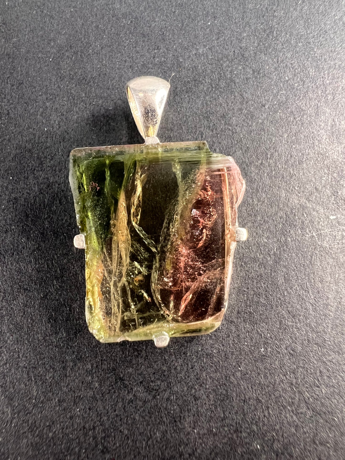 NEW watermelon tourmaline sterling silver freeform pendant 2.52 grams