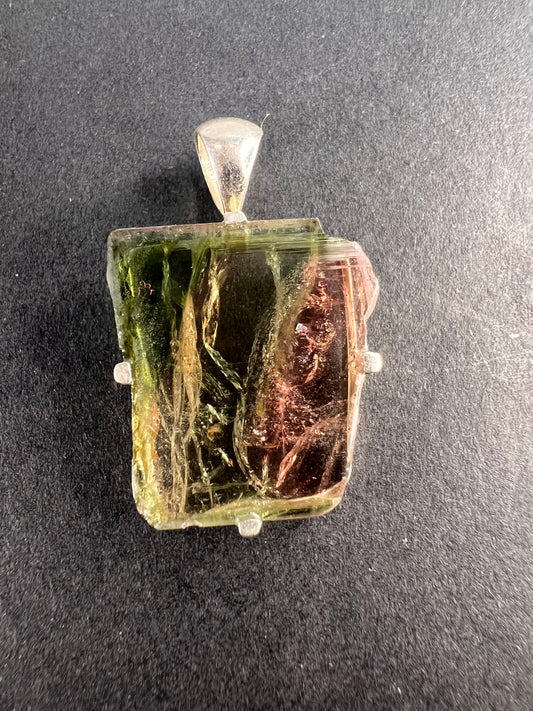 NEW watermelon tourmaline sterling silver freeform pendant 2.52 grams