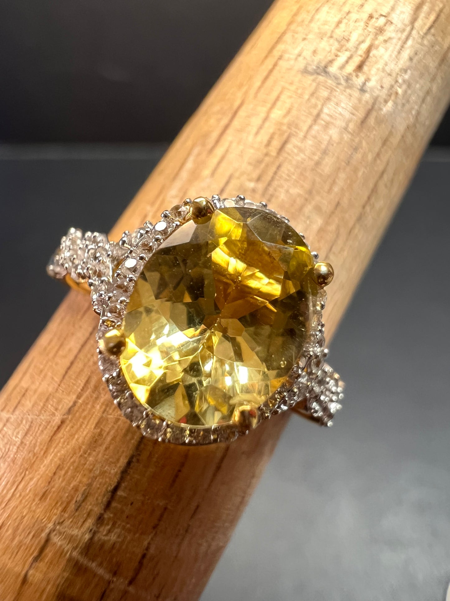 NEW yellow apatite and zircon halo ring in vermeil size 6