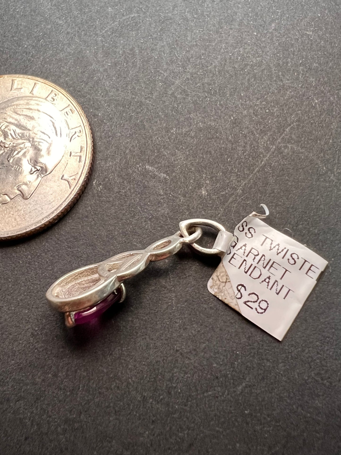 NEW raspberry rhodolite garnet sterling silver twist pendant