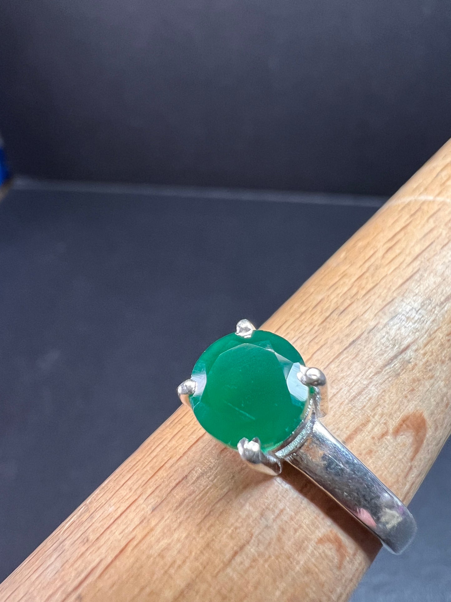 Green onyx sterling silver solitaire ring size 9