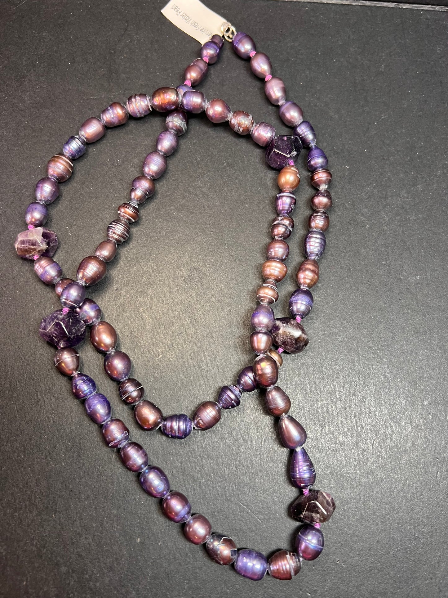 NEW purple pearls and amethyst necklace with sterling silver clasp