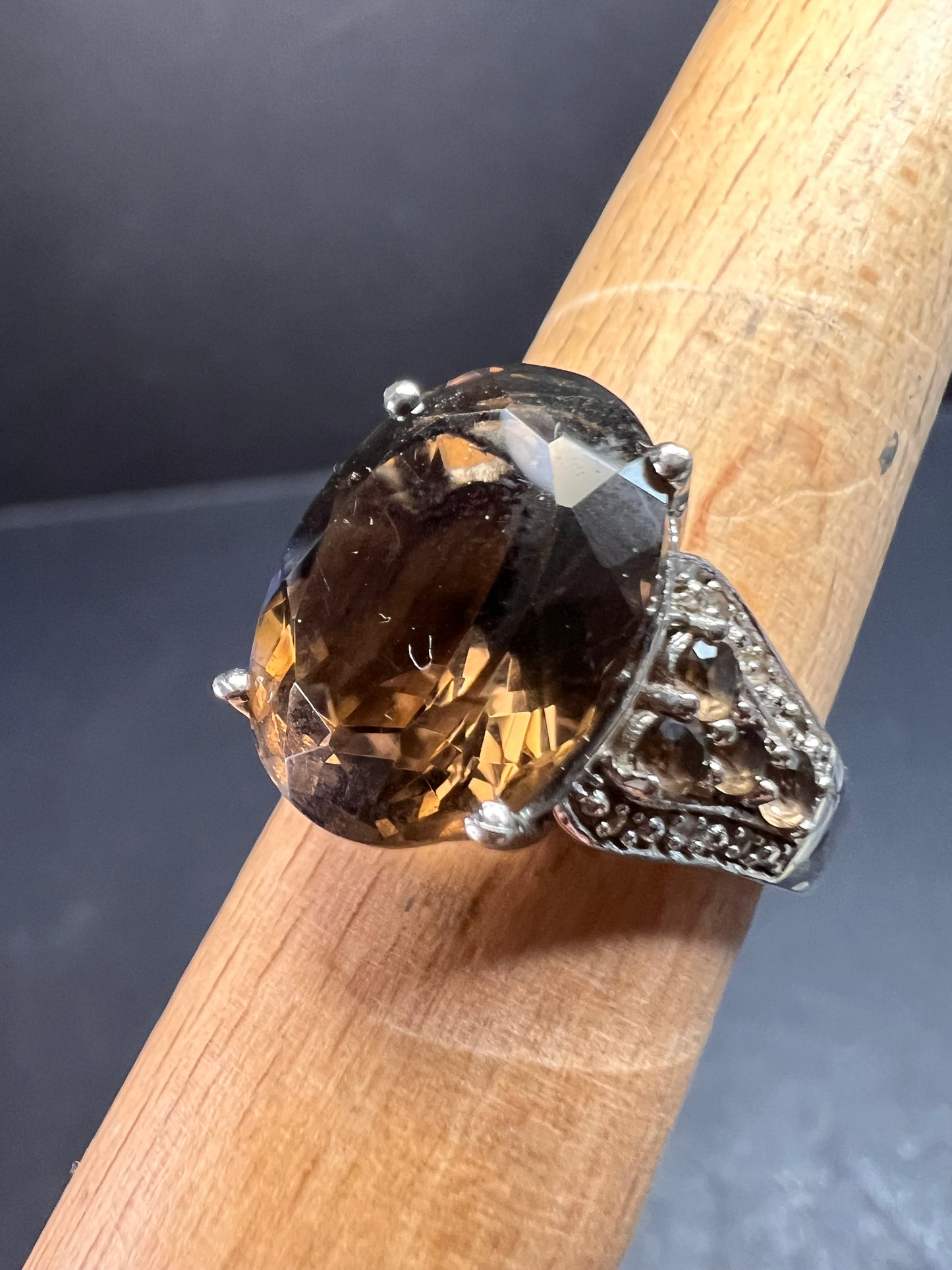 Smoky quartz Sterling silver ring size 8