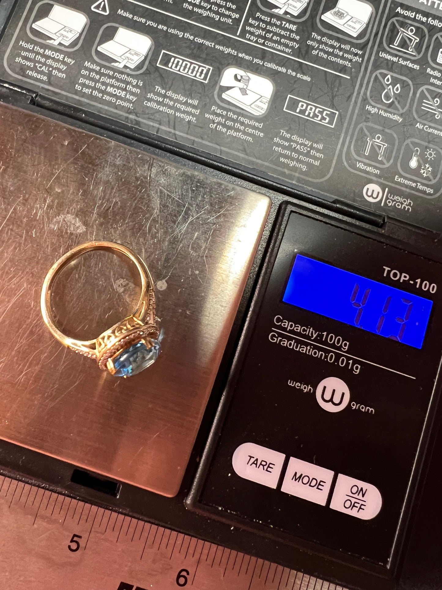 Swiss blue topaz and diamond 10k gold halo ring size 9