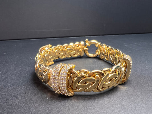 Moda Al Massimo White Cubic Zirconia, 18K Yellow Gold Over Bronze Designer Bracelet