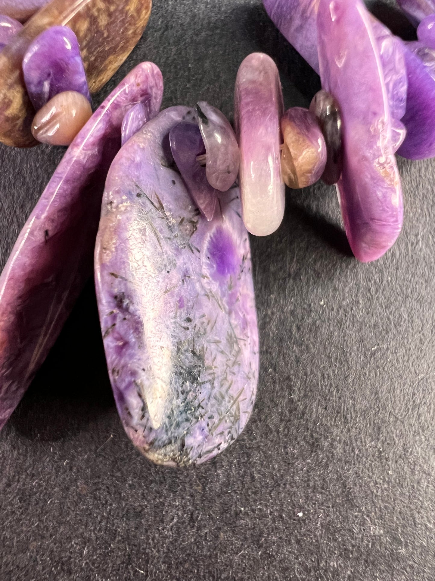 NEW charoite graduated chip beaded 20 inch necklace with stainless steel clasp