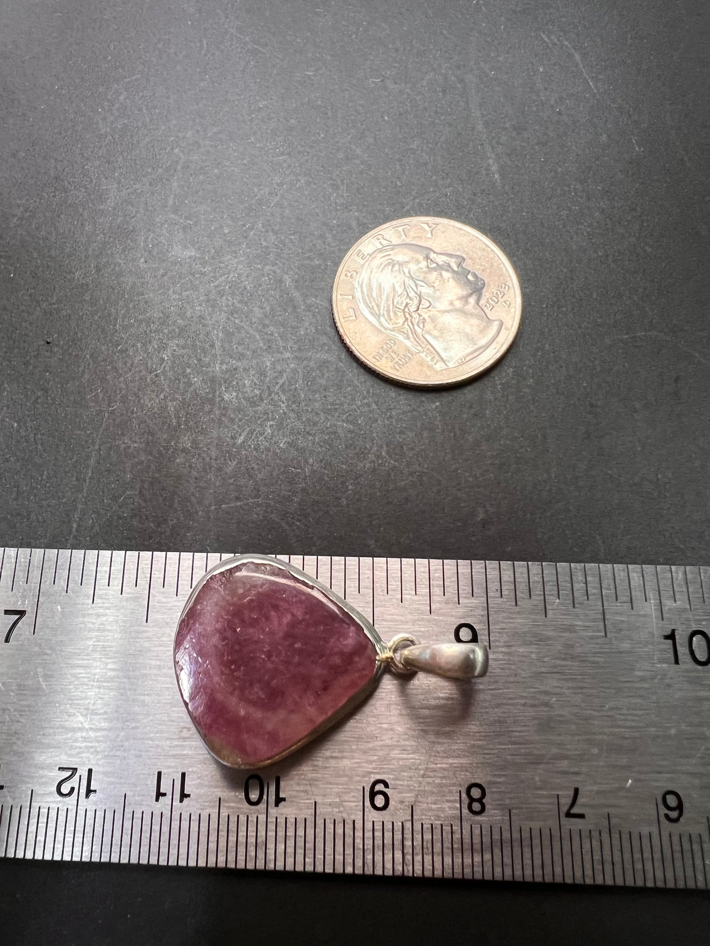 NEW Pink / Tri colored tourmaline sterling silver pendant 4.34 grams