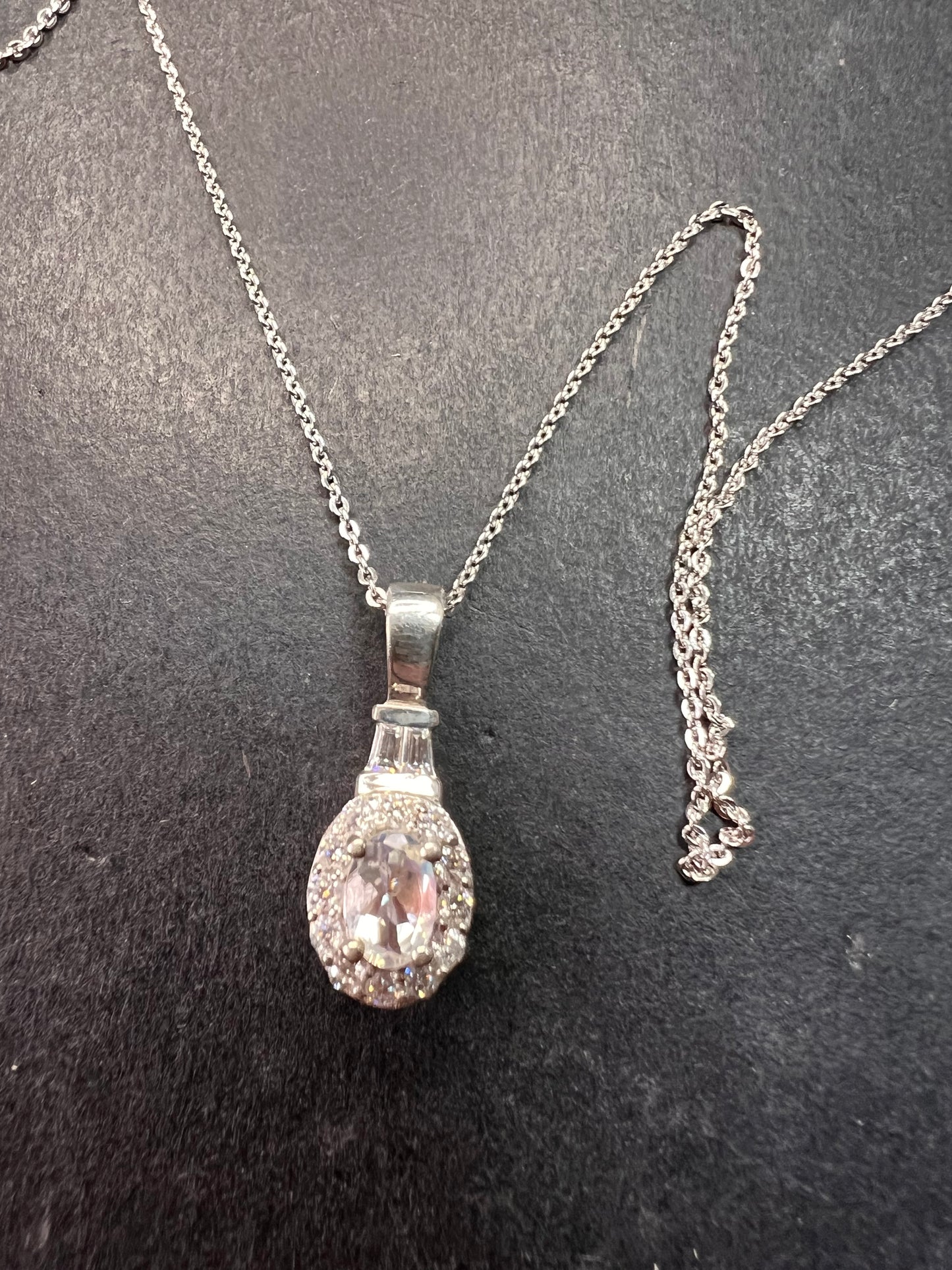 NEW gemmy moonstone and moissanite halo pendant in rhodium over sterling silver