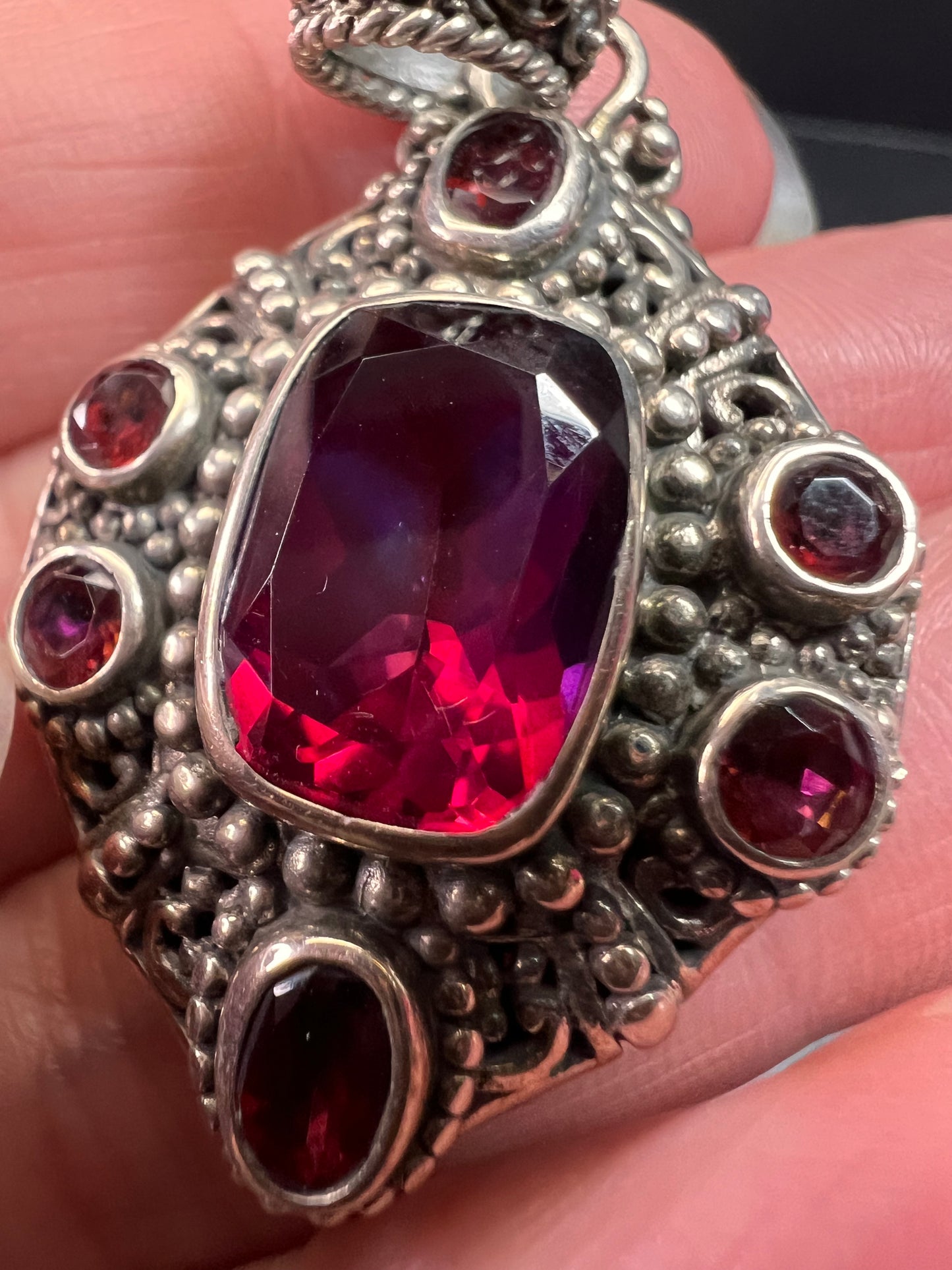 Sarda Sterling Silver Mystic Crimson Quartz Pendant – Handcrafted Balinese 925