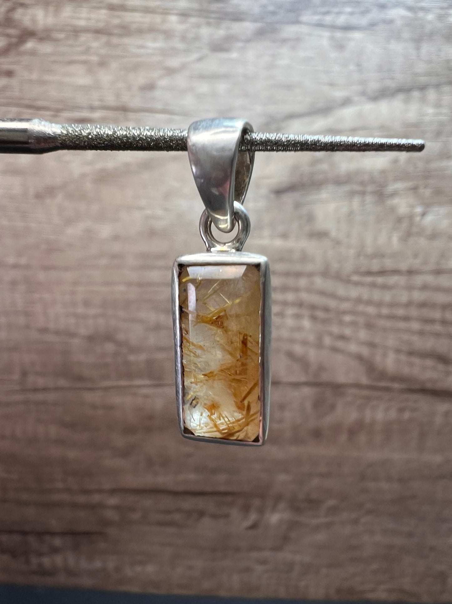 NEW Golden rutile quartz gemstone sterling silver pendant 3 grams