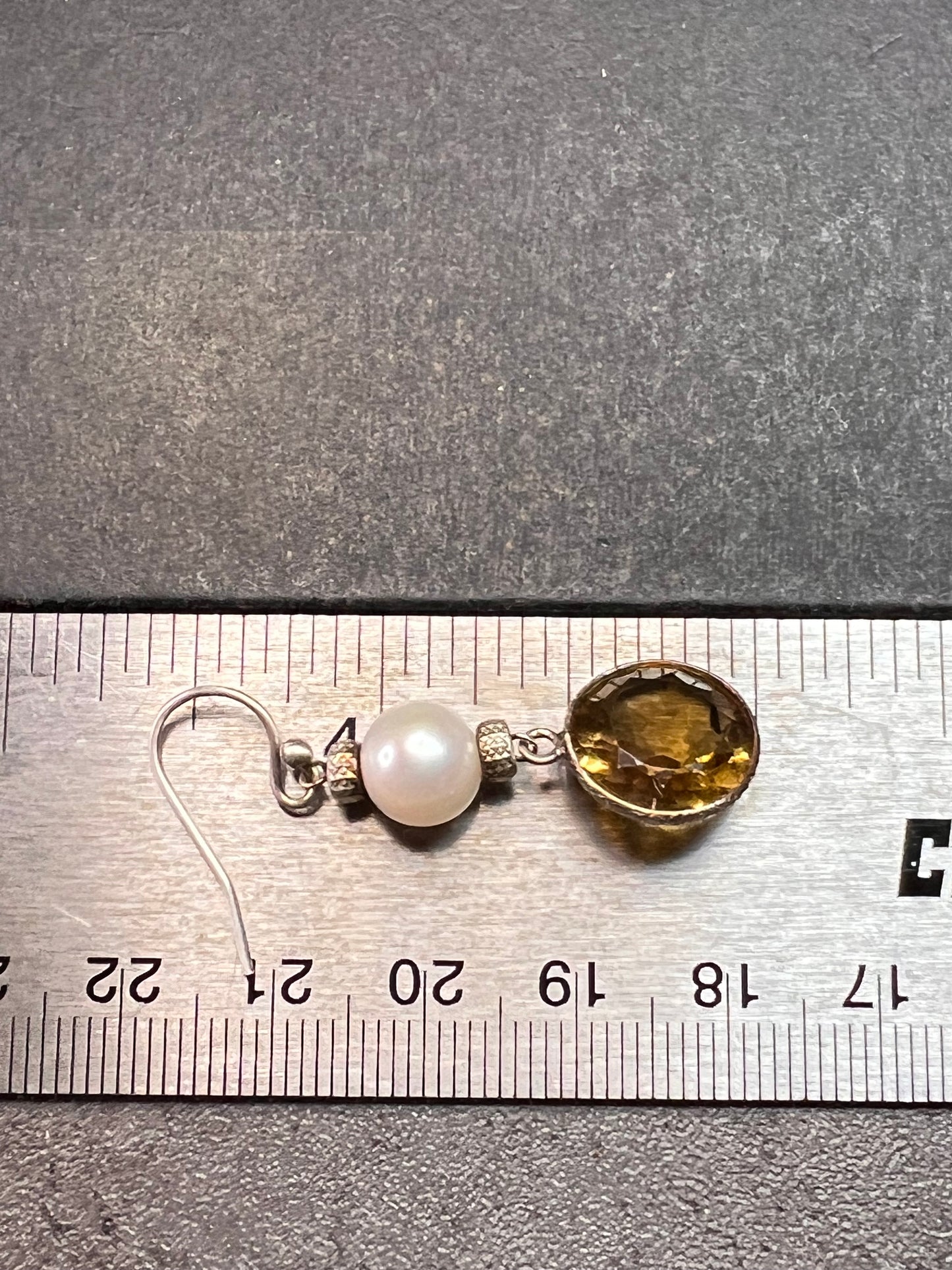 Citrine and pearl sterling silver dangle earrings