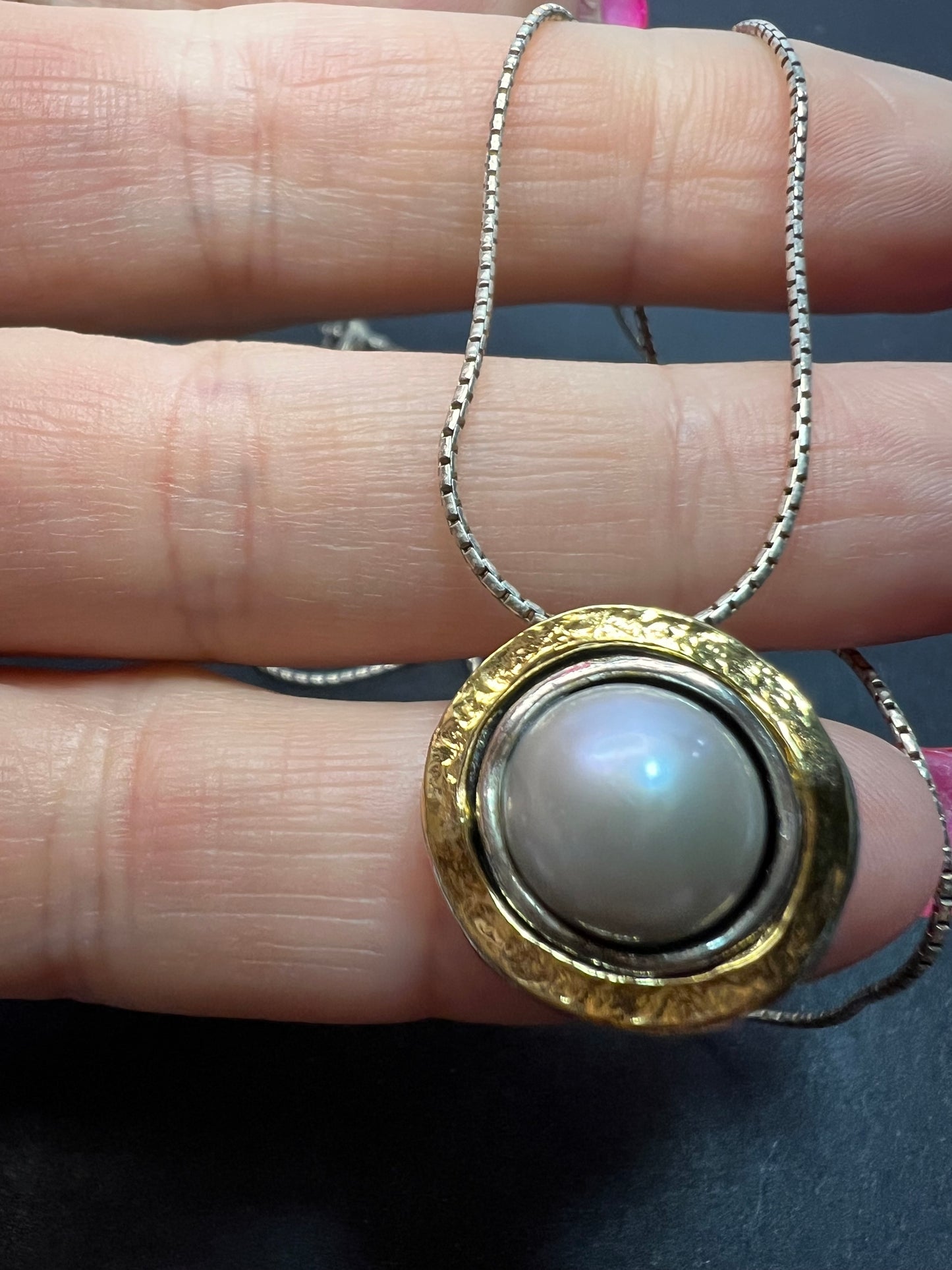 Silver Cultured Freshwater Pearl Sterling Silver With 14k Yellow Gold Over Accent Necklace