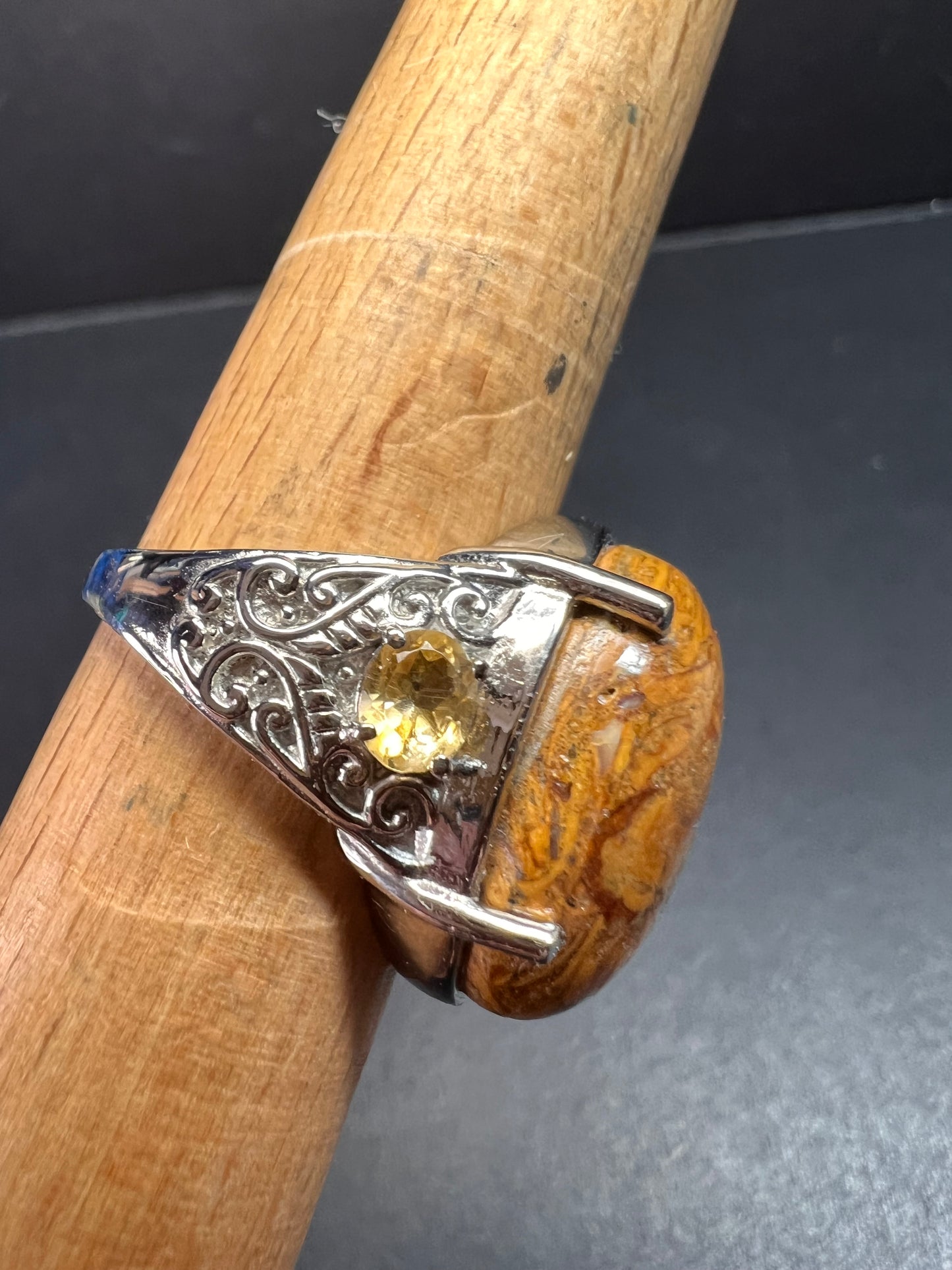 NEW script stone and citrine stainless steel ring size 8
