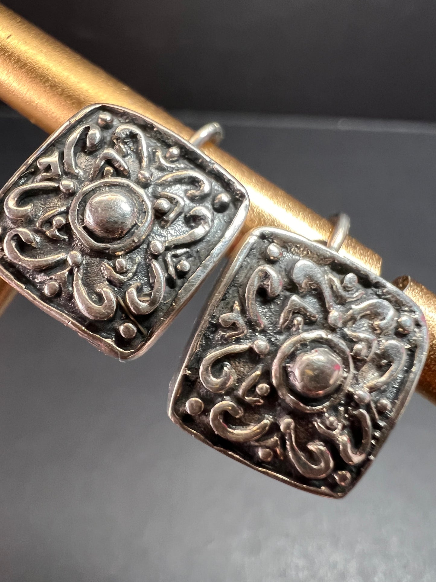 Vintage Mexican sterling silver ornate floral earrings
