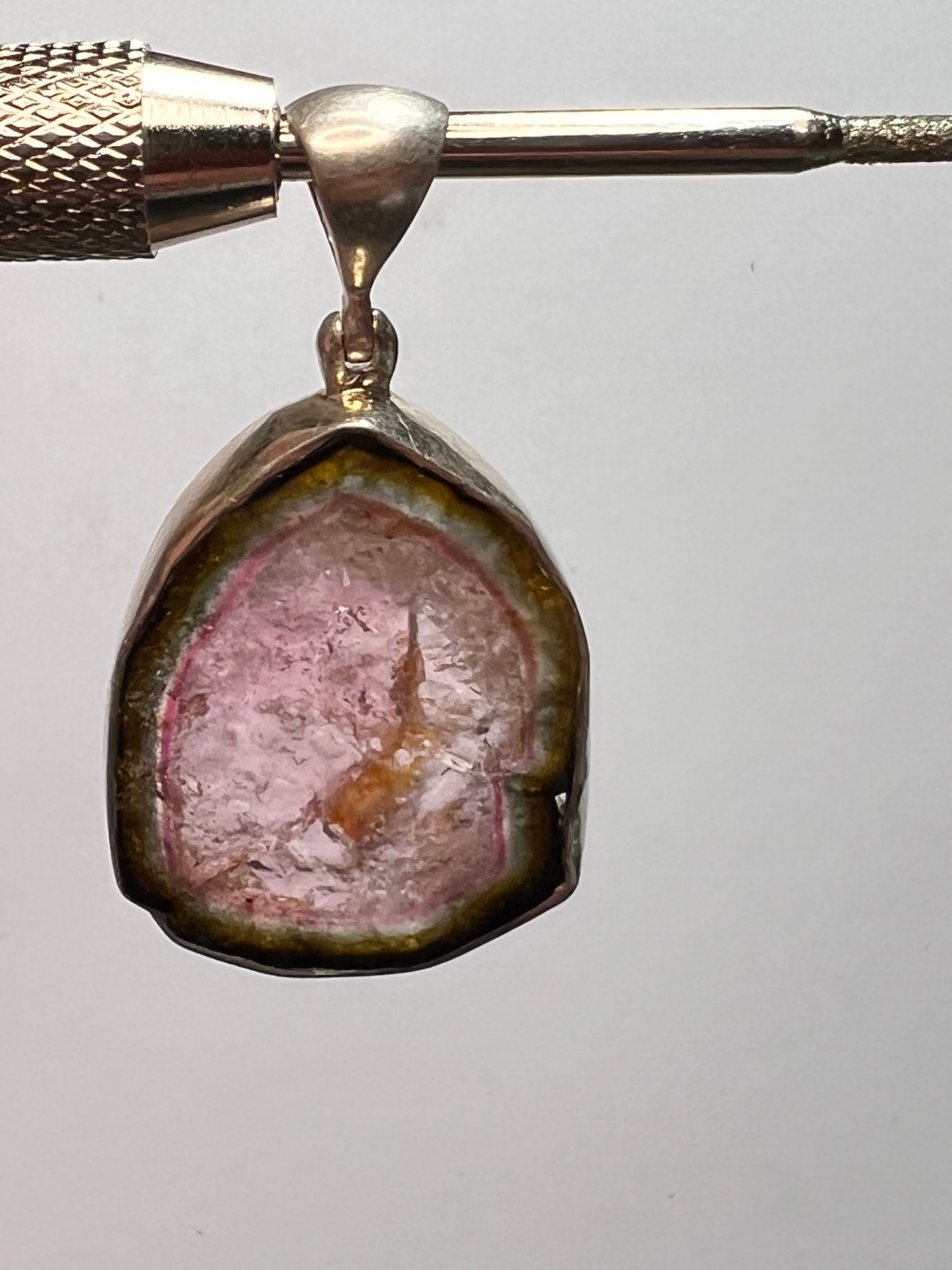NEW Watermelon tourmaline sterling silver pendant 8.16 grams