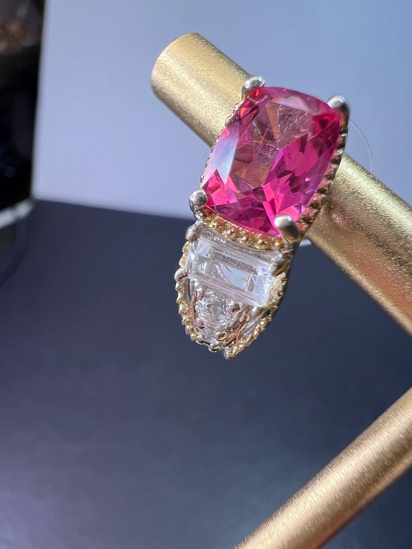 Pink spinel and white topaz sterling silver earrings