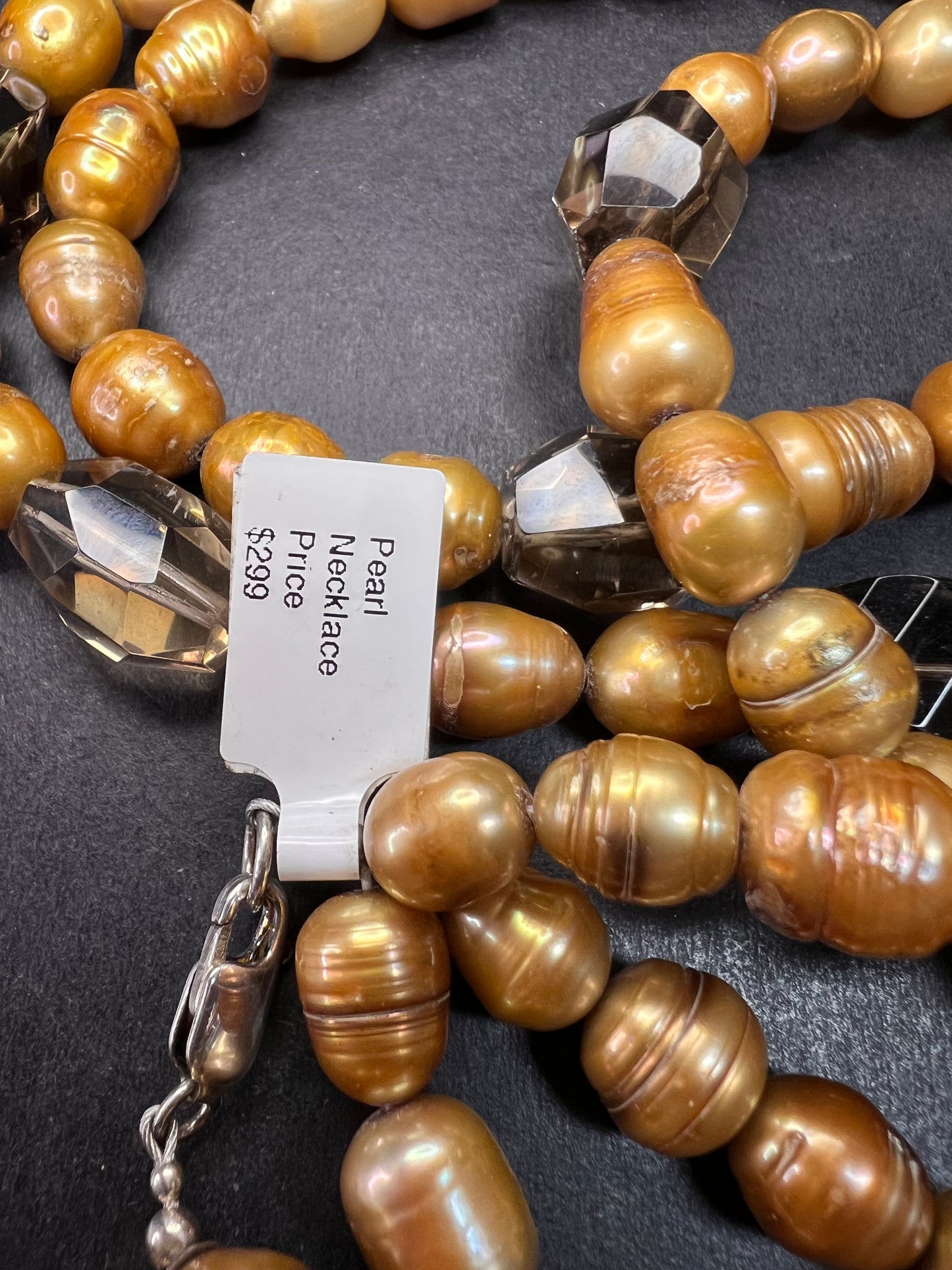 NEW smoky quartz and pearl multi strand necklace with sterling silver clasp