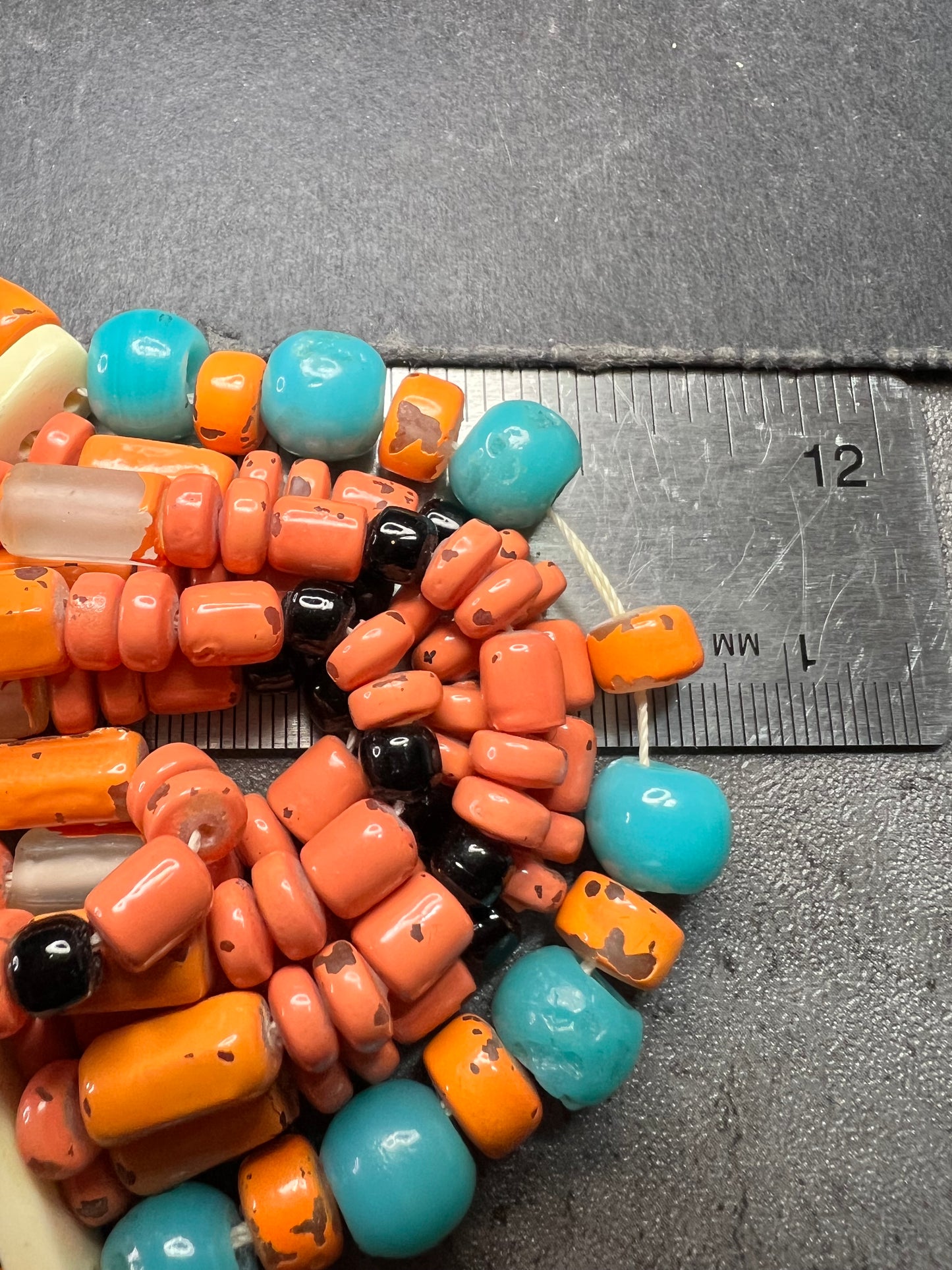 Vintage West African Influenced Multistrand Trade Bead Necklace Fiber Tie