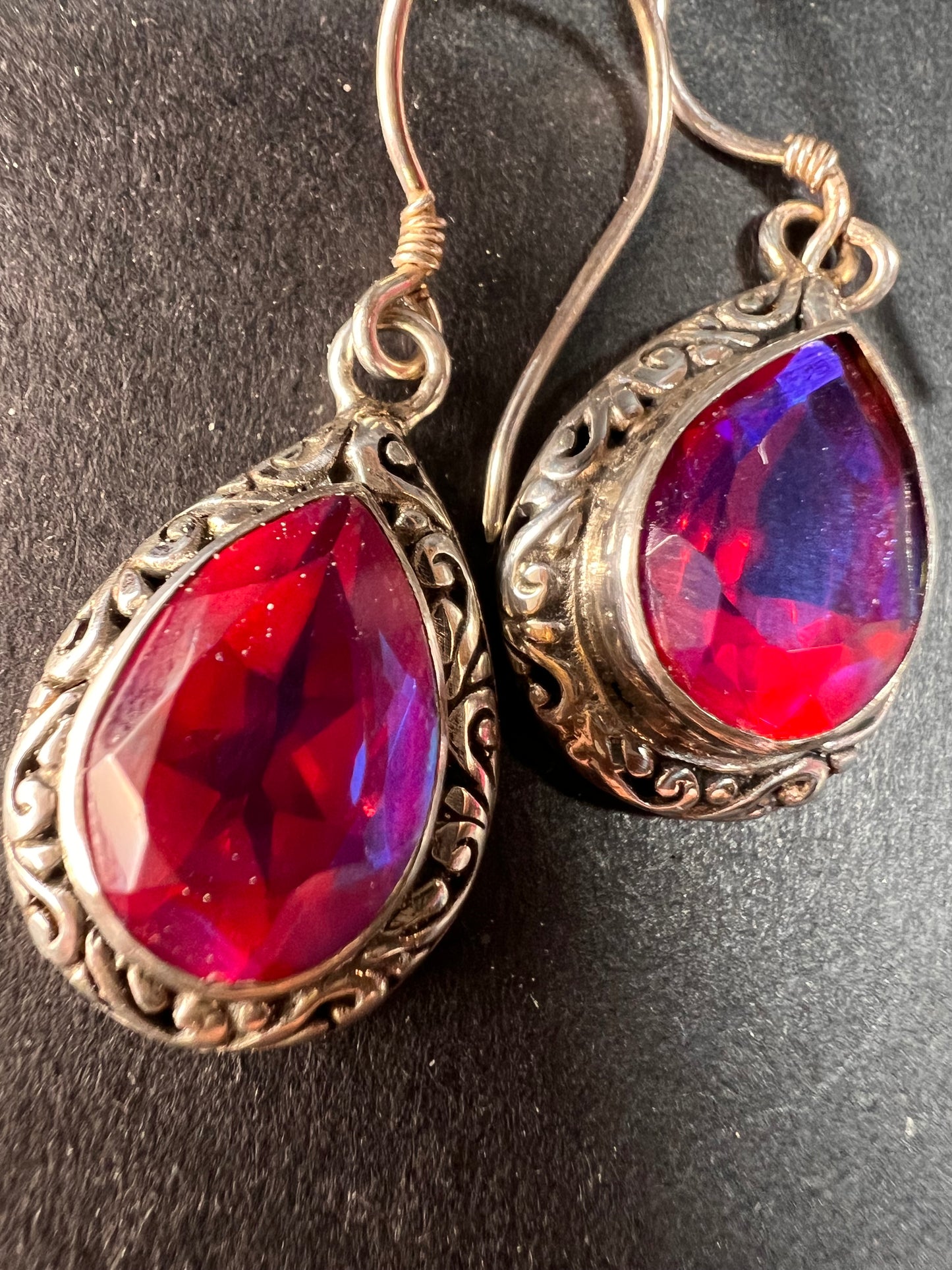 Volcanic Quartz Bali style sterling silver teardrop earrings