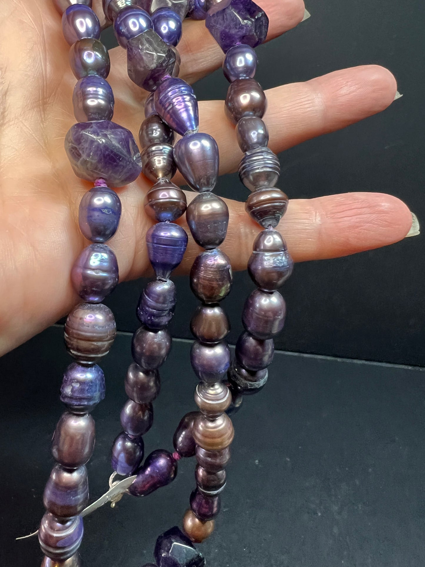 NEW purple pearls and amethyst necklace with sterling silver clasp