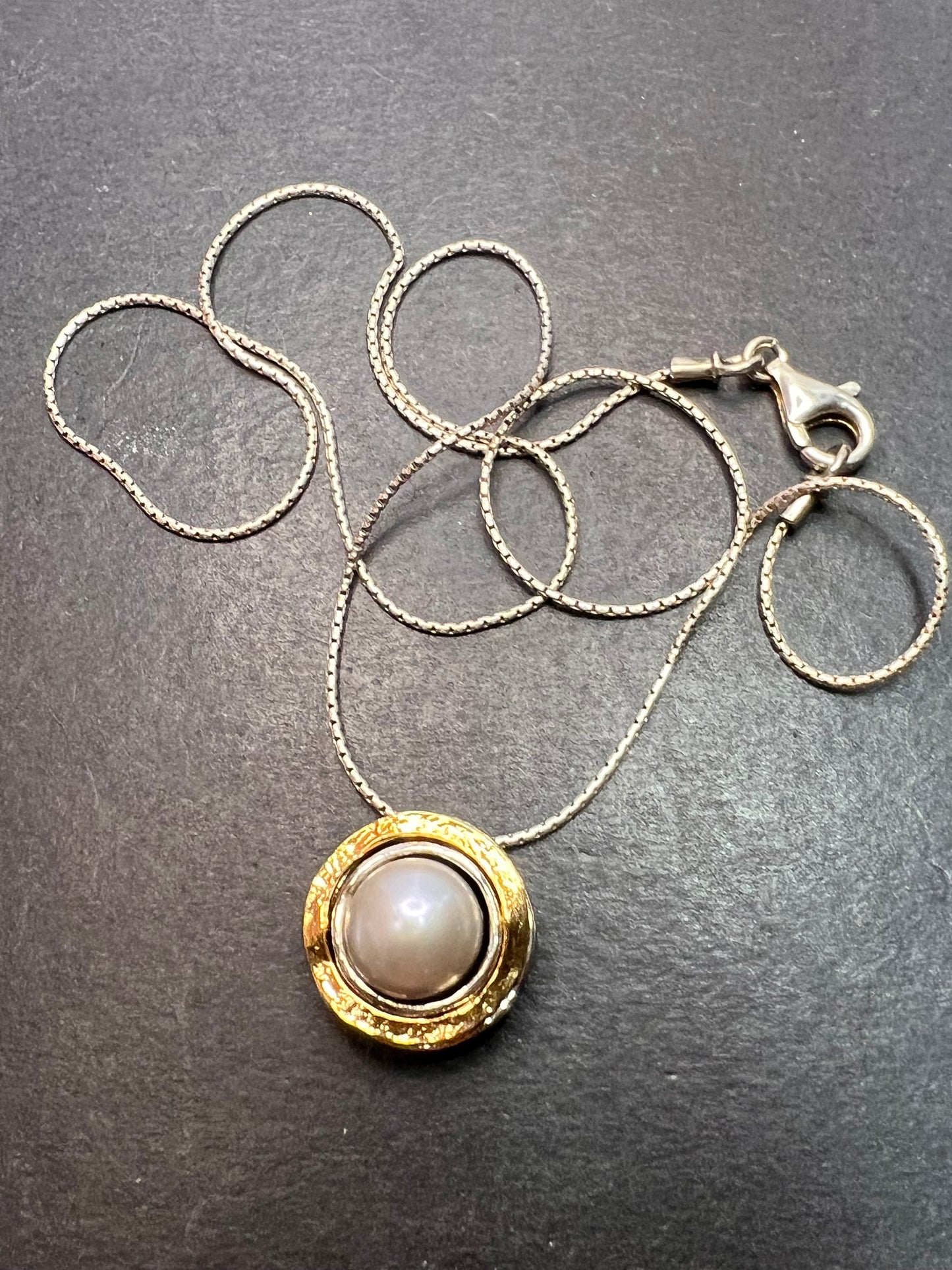 Silver Cultured Freshwater Pearl Sterling Silver With 14k Yellow Gold Over Accent Necklace