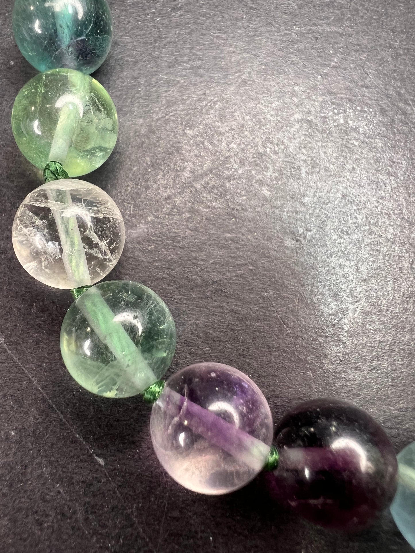 NEW Fluorite knotted beaded bolo necklace with sterling silver magnetic clasp