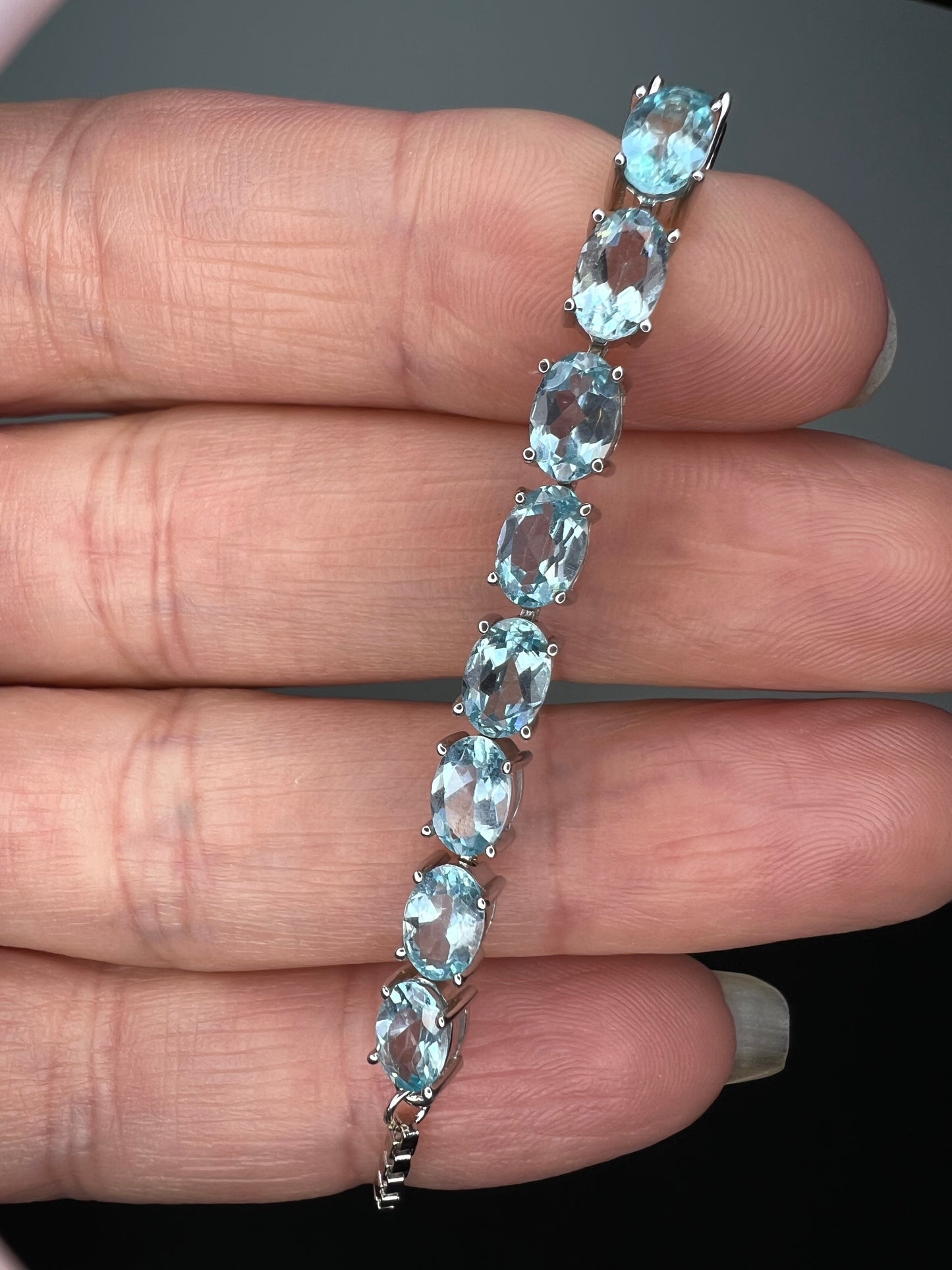 4.49ctw Blue Apatite Rhodium Over Sterling Silver Bolo Bracelet