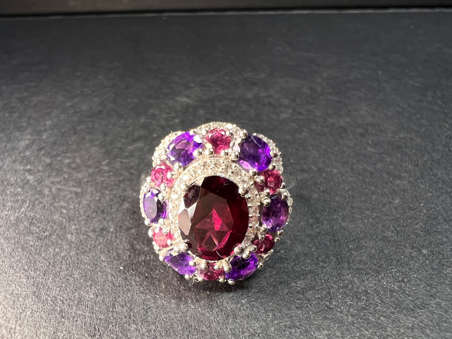 NEW rhodolite garnet and amethyst ring in sterling silver size 7