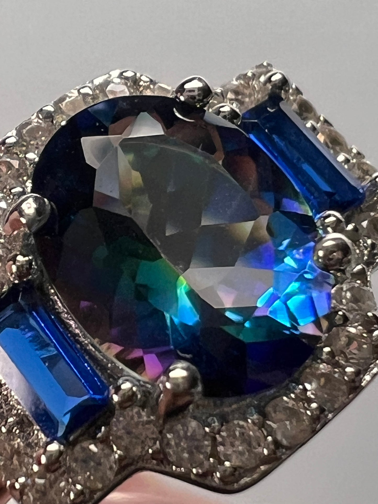 Blue Petalite Rhodium Over Sterling Silver Ring