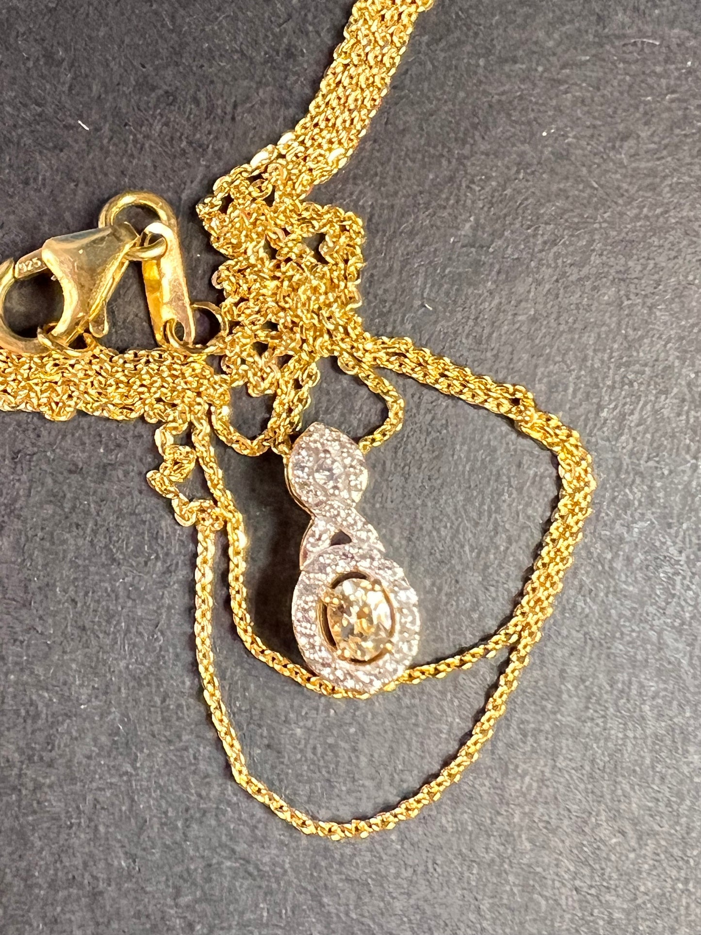 NEW Golden Imperial Topaz pendant necklace in vermeil yellow gold over sterling silver 20 inches