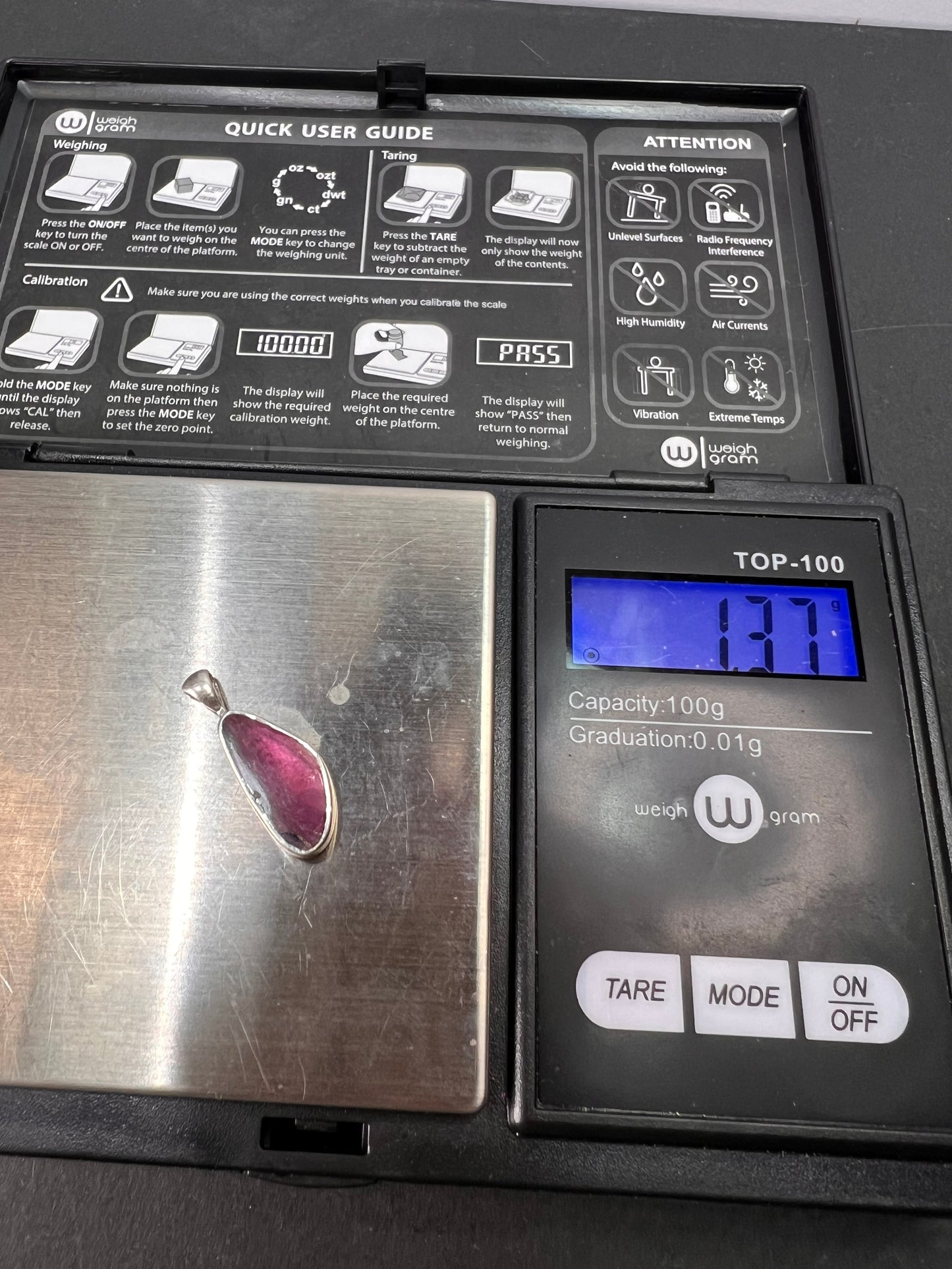 NEW Bi color pink tourmaline sterling silver pendant 1.37 grams