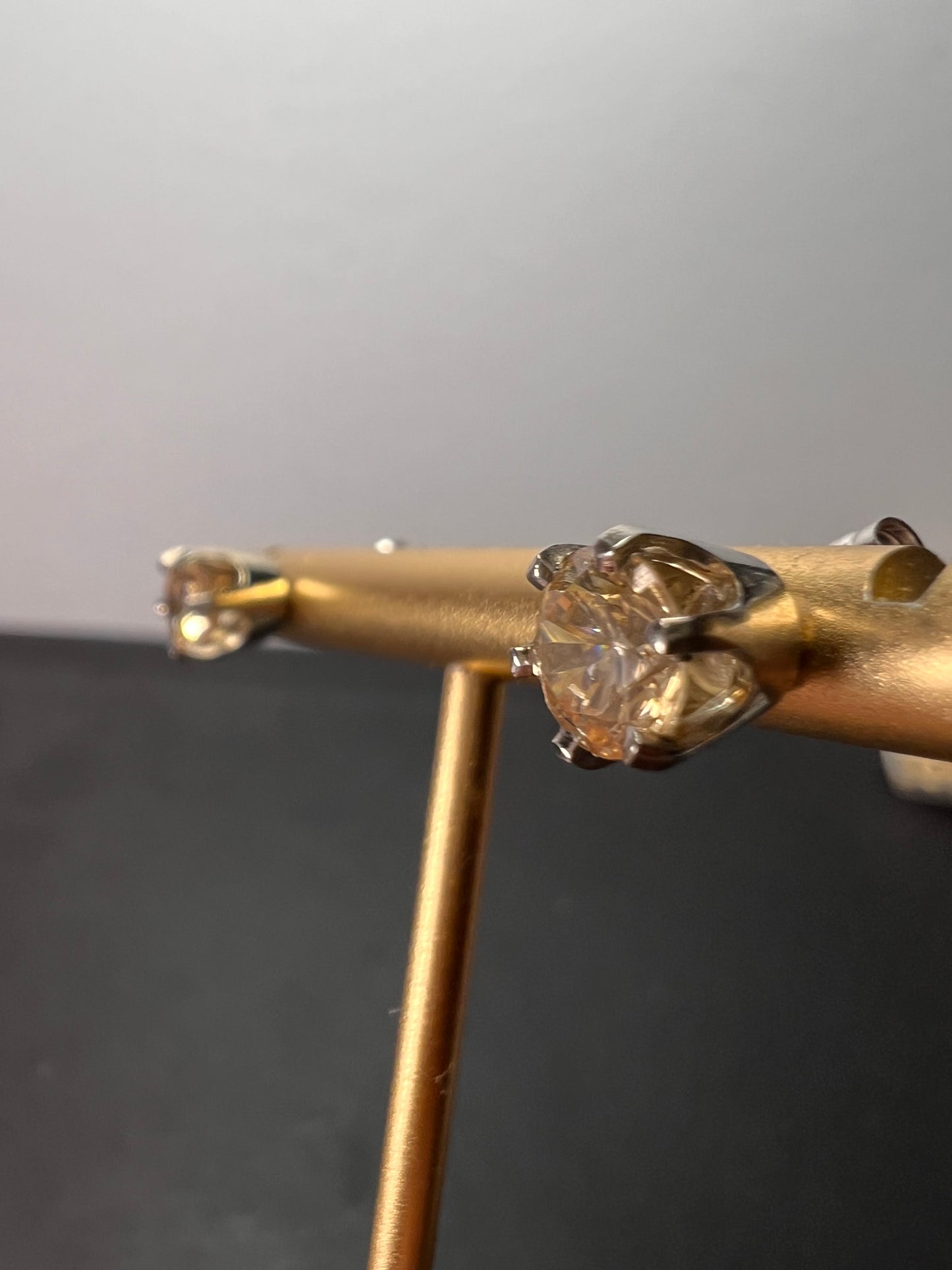 14k white gold champagne 2ctw CZ stud earrings 6.7mm