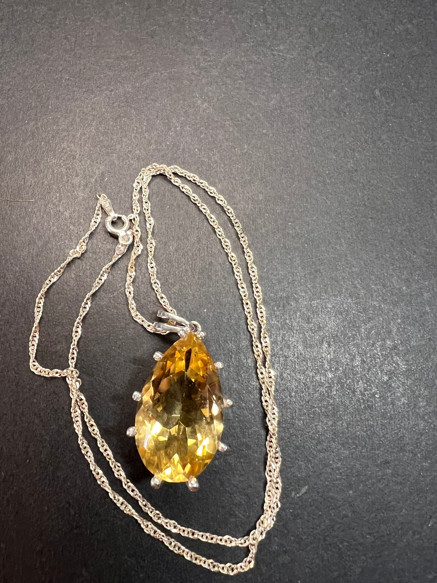 Pear cut citrine sterling silver pendant and chain