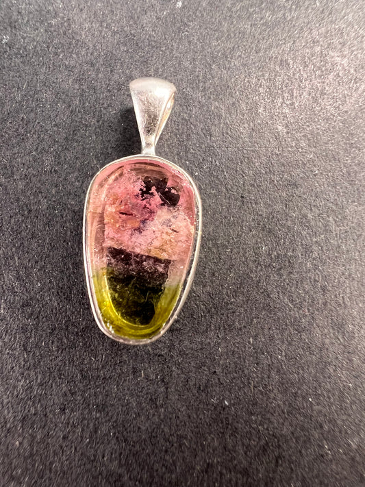 NEW Watermelon tourmaline sterling silver pendant 1.12 grams