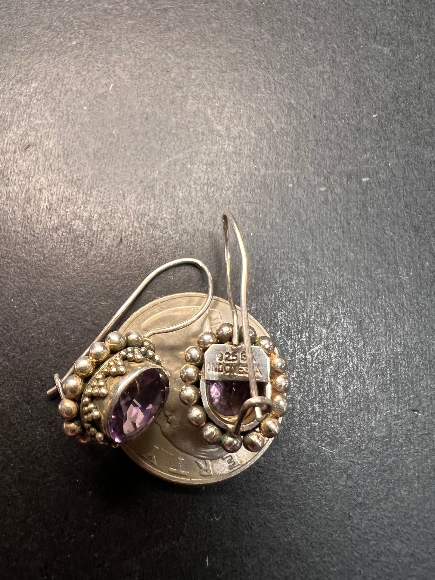 Vintage Suarti Bali sterling silver amethyst earrings