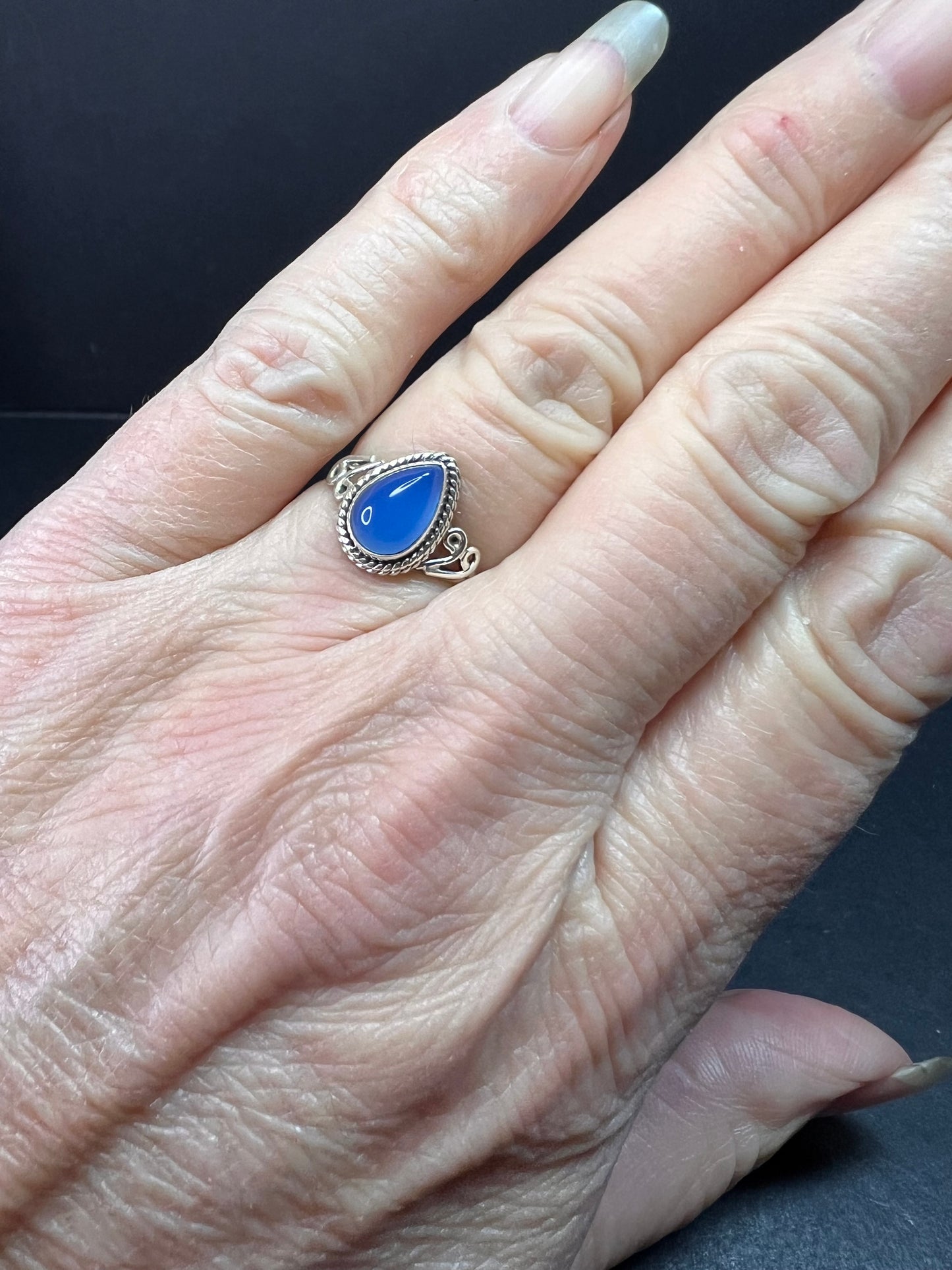 Blue chalcedony sterling silver ring size 7