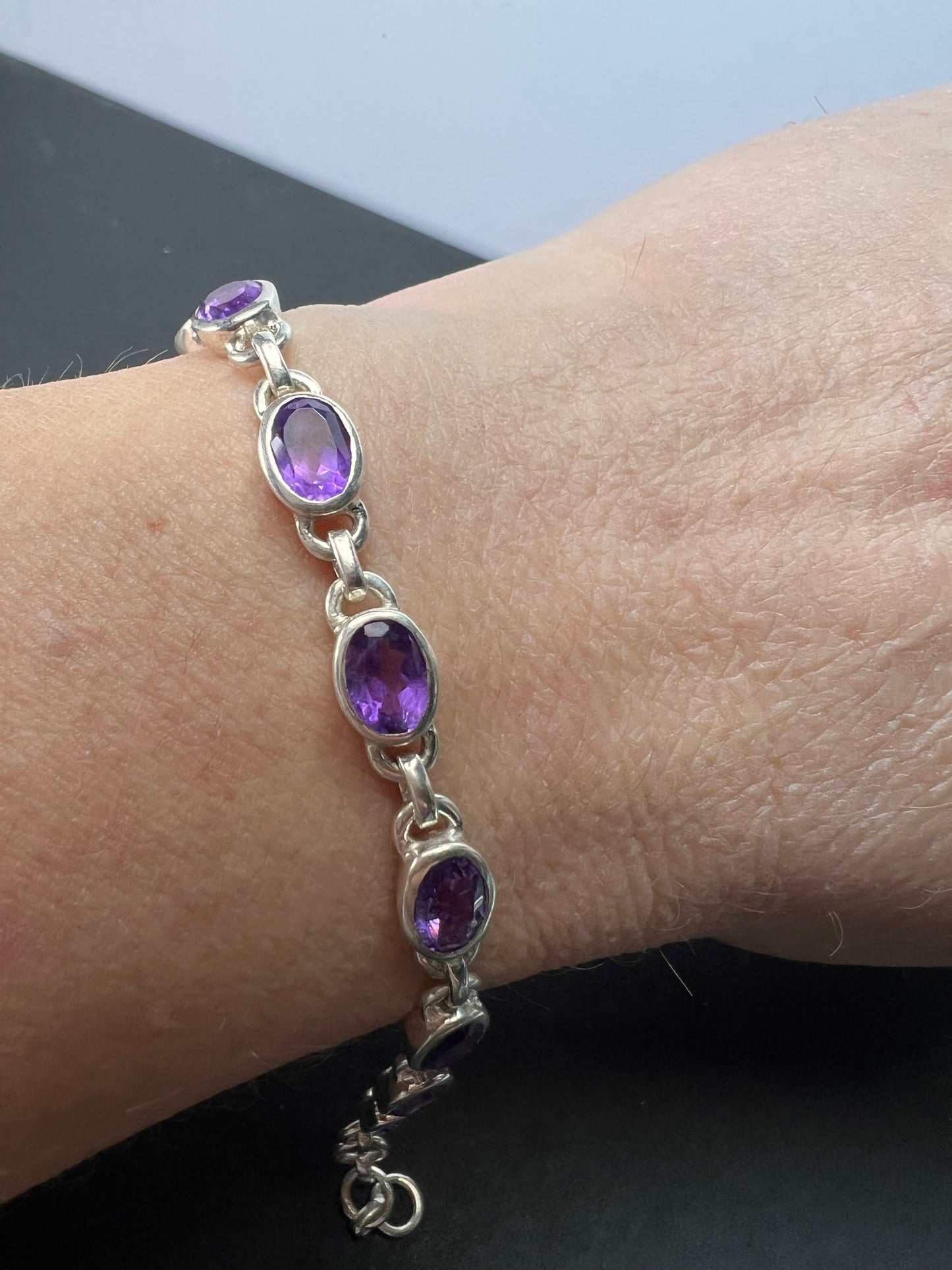 NEW sterling silver amethyst link bracelet